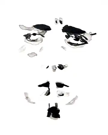 Two vertically aligned faces suggested through a small number of black and grey brush marks.