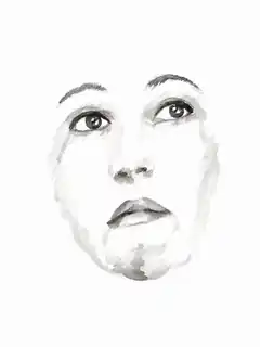 Light grey hand-painted face study with lost edges and large areas of untouched paper.